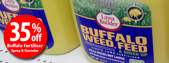 Buffalo Fertiliser: both 5kg & 15kg bags (includes Weed & Feed, both granular and hose-on).